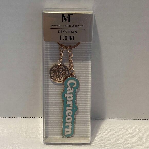 Modern Expressions Keychain "Capricorn" Aqua & Gold 1 Count Metal 738565 Zodiac - Picture 3 of 4
